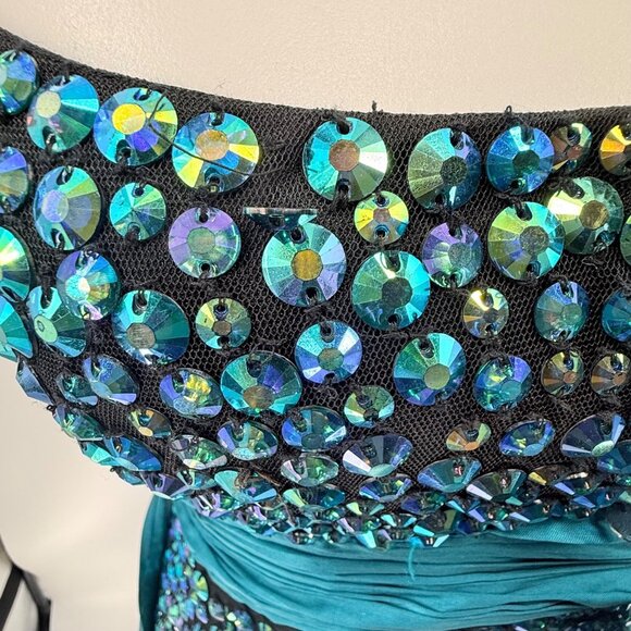 Rachel Allan Teal Beaded High-Low Gown With Bow Detail Size 4 - Picture 4 of 6